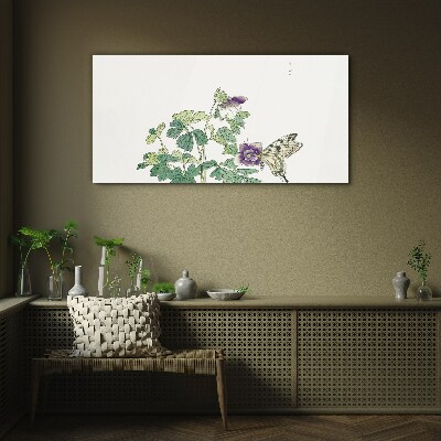 Floral harmony with butterfly Glass Print