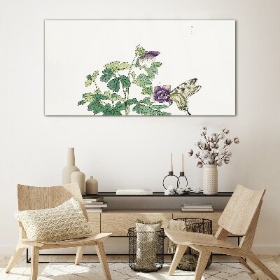 Floral harmony with butterfly Glass Print