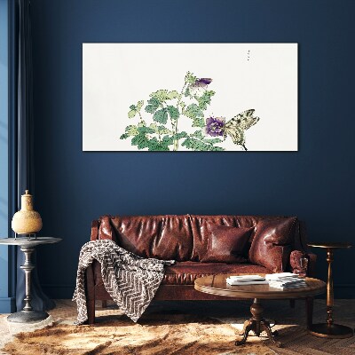 Floral harmony with butterfly Glass Print