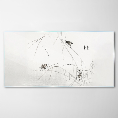 Butterflies on the grass background Glass Print