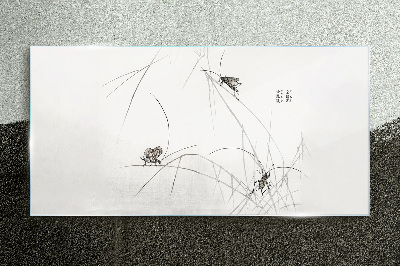 Butterflies on the grass background Glass Print