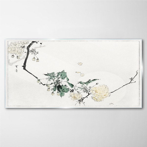 A floral landscape in delicate shades Glass Print