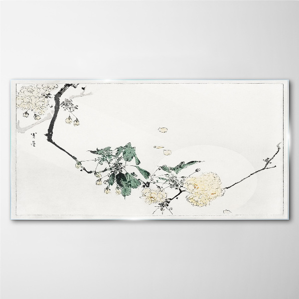 Branch leaves flowers Glass Print