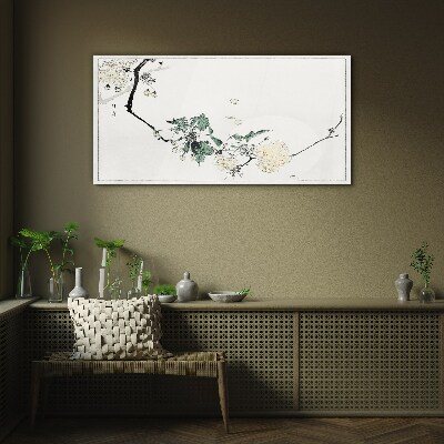 A floral landscape in delicate shades Glass Print