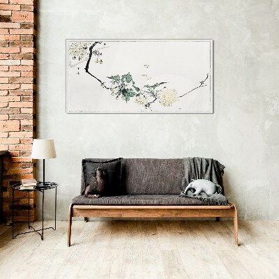 A floral landscape in delicate shades Glass Print