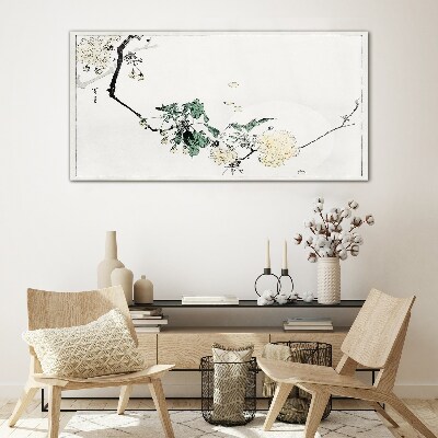 A floral landscape in delicate shades Glass Print