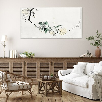 A floral landscape in delicate shades Glass Print