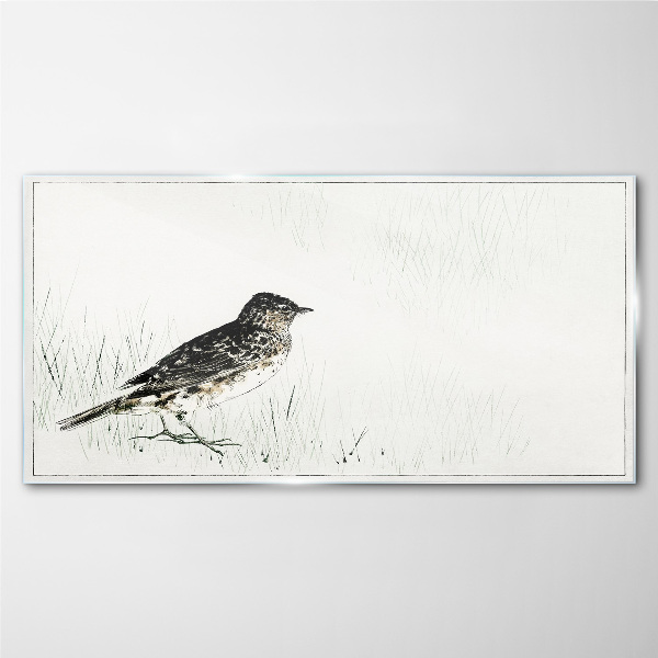 Bird on the grass background Glass Print
