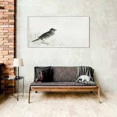 Bird on the grass background Glass Print