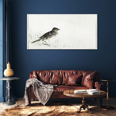 Bird on the grass background Glass Print