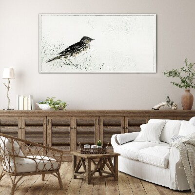 Bird on the grass background Glass Print