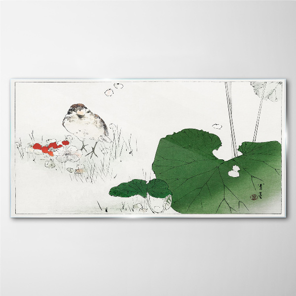 A winged guest in a green environment Glass Print
