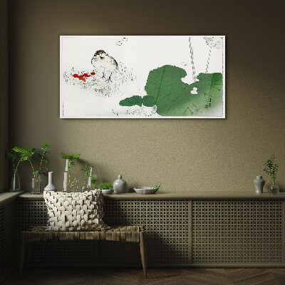 A winged guest in a green environment Glass Print