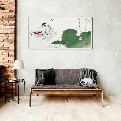 A winged guest in a green environment Glass Print