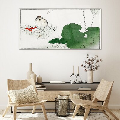A winged guest in a green environment Glass Print