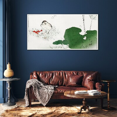A winged guest in a green environment Glass Print