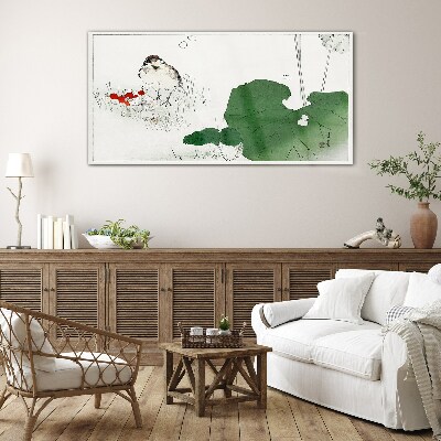A winged guest in a green environment Glass Print