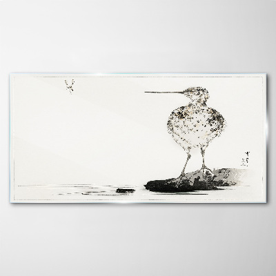 Bird on a minimalist background Glass Print