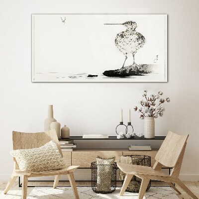 Bird on a minimalist background Glass Print