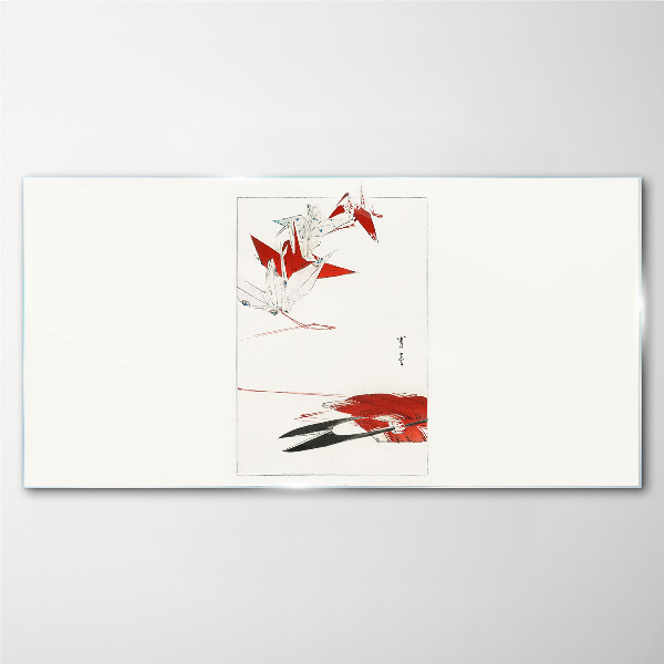 Red birds on white background Glass Print