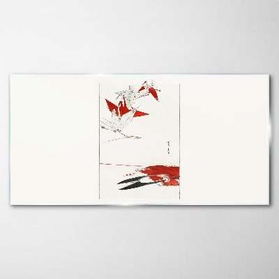 Red birds on white background Glass Print