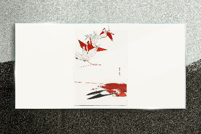 Red birds on white background Glass Print