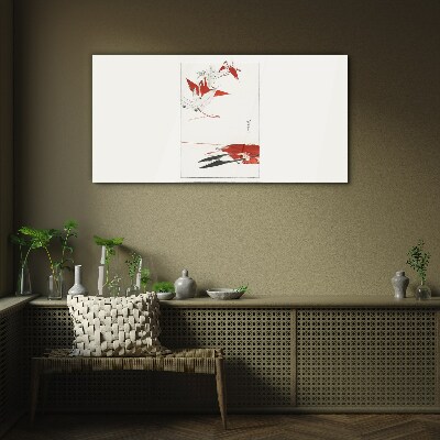 Red birds on white background Glass Print