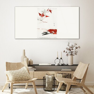 Red birds on white background Glass Print