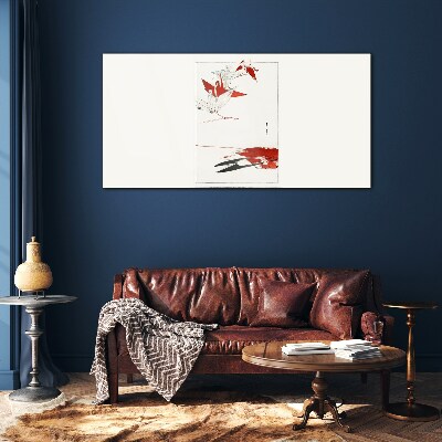 Red birds on white background Glass Print