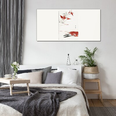 Red birds on white background Glass Print