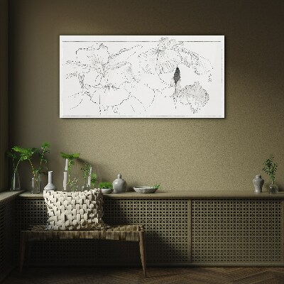 Floral compositions in delicate lines Glass Print