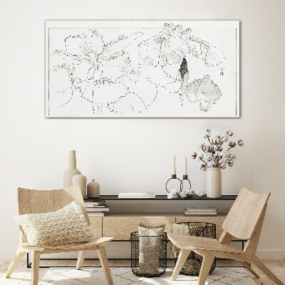 Floral compositions in delicate lines Glass Print