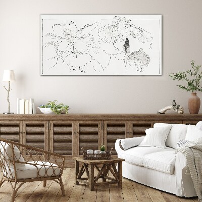Floral compositions in delicate lines Glass Print