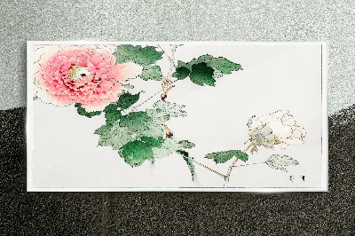 Floral arrangement with pink peony Glass Print