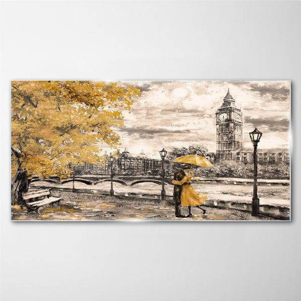 Golden Autumn in London Glass Wall Art