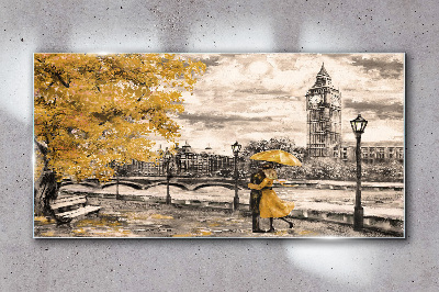 Golden Autumn in London Glass Wall Art
