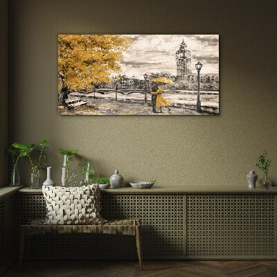 Golden Autumn in London Glass Wall Art