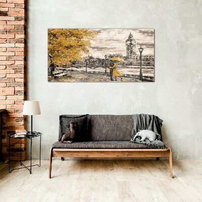 Golden Autumn in London Glass Wall Art