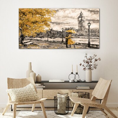 Golden Autumn in London Glass Wall Art