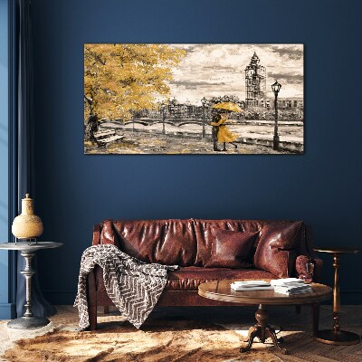 Golden Autumn in London Glass Wall Art