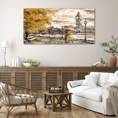 Golden Autumn in London Glass Wall Art