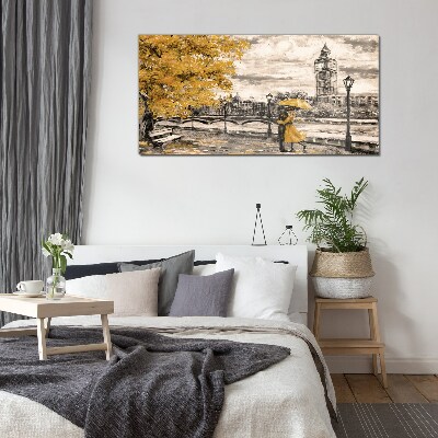 Golden Autumn in London Glass Wall Art