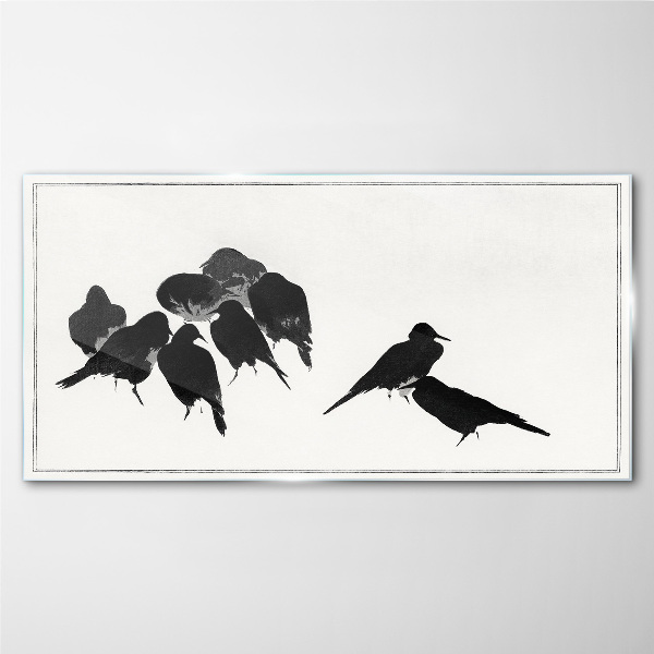 Black birds on white background Glass Print