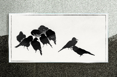 Black birds on white background Glass Print