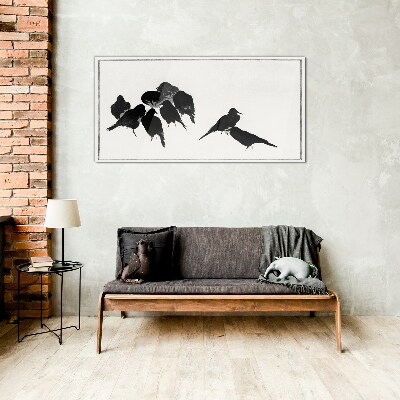Black birds on white background Glass Print