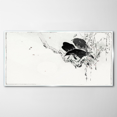 Black birds on a branch Glass Print