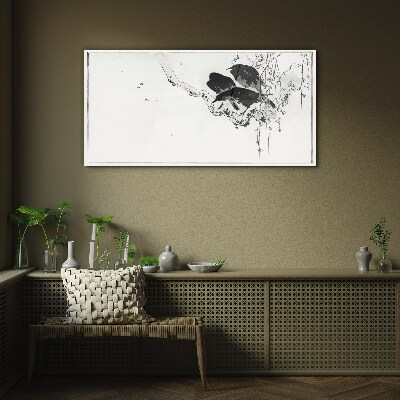 Black birds on a branch Glass Print