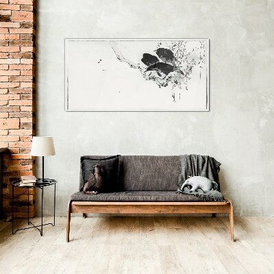 Black birds on a branch Glass Print