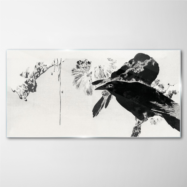 Black bird against the background of nature Glass Print