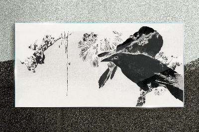 Black bird against the background of nature Glass Print